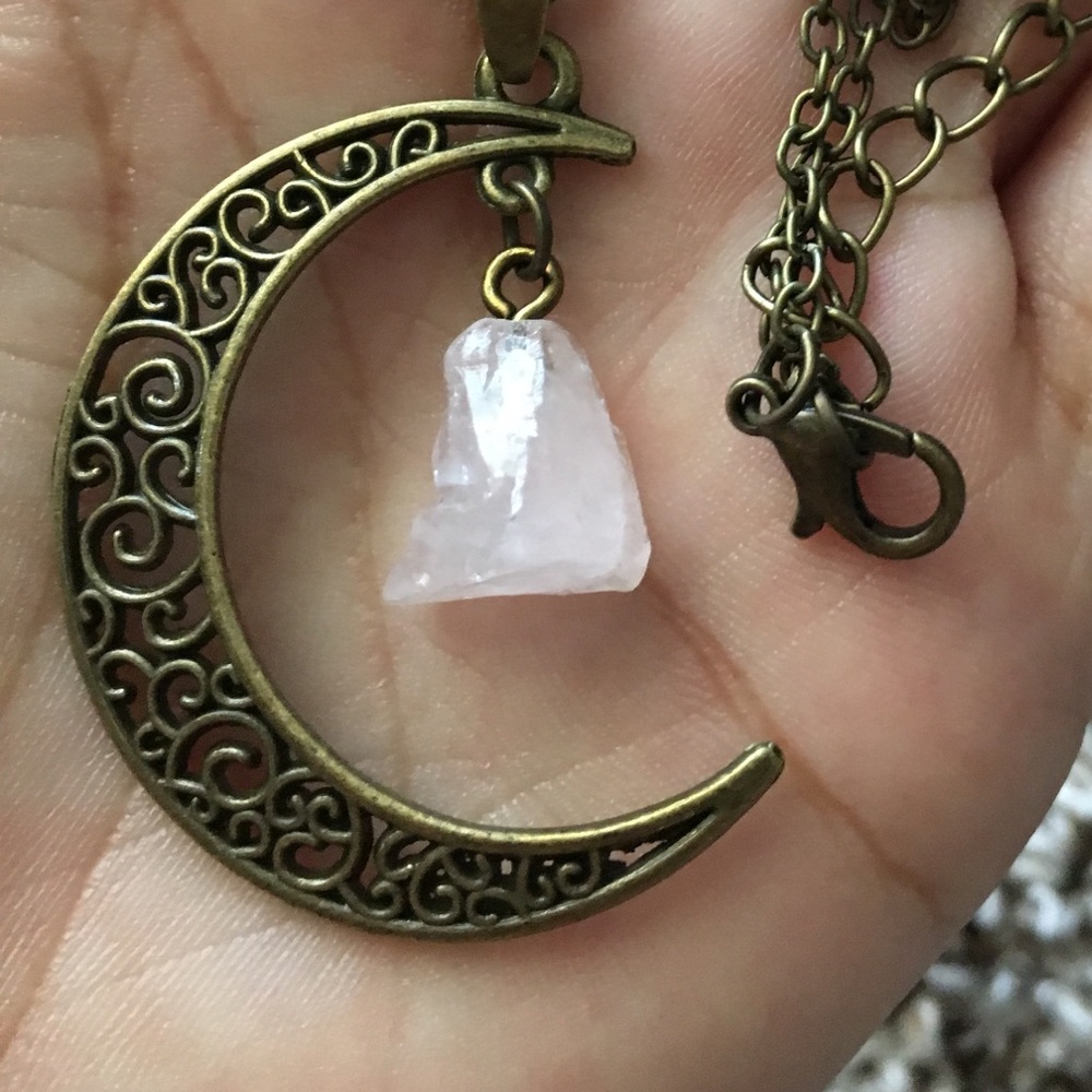 MORE COMING Rose Quartz 🌙 Bronze Necklace - Picture 4 of 8